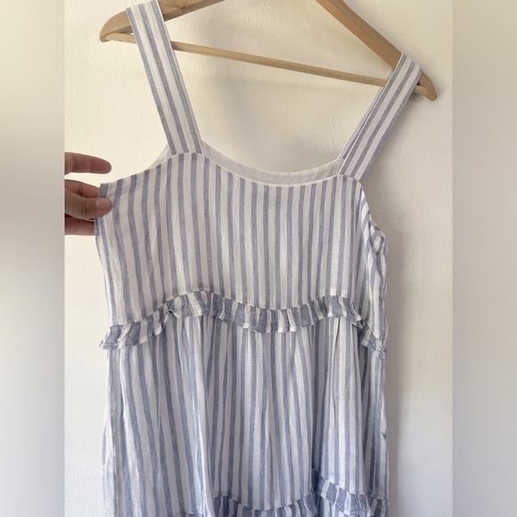Rails Sandy Blue Iris Strip Linen Blend Tiered Ruffle Mini Dress Size Small - Picture 10 of 12